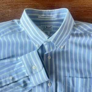 LL Bean Men’s Long Sleeve Button Up Shirt Heavy Fabric Blue Stripe Size 16 - 33